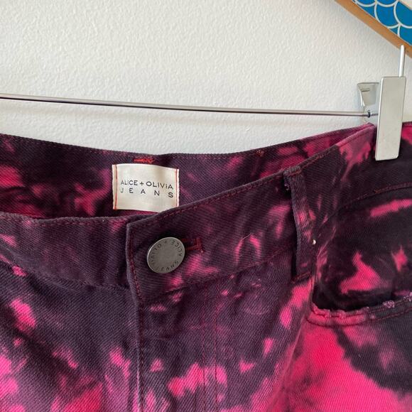 ALICE + OLIVIA Pink Black Tie Dye Genevieve Distressed Baggy Jeans - Picture 4 of 8